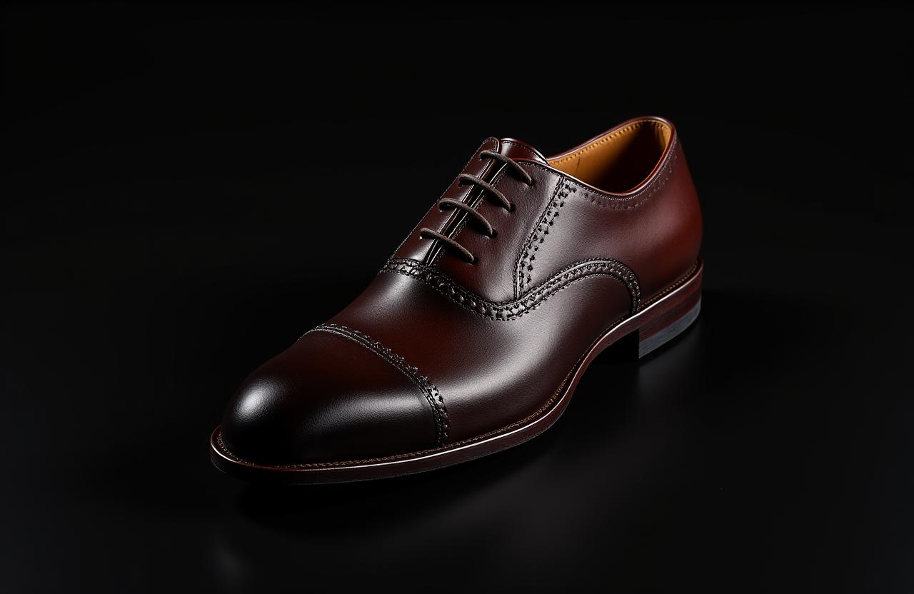 Ein eleganter, handgefertigter Oxford-Lederschuh in Nahaufnahme.