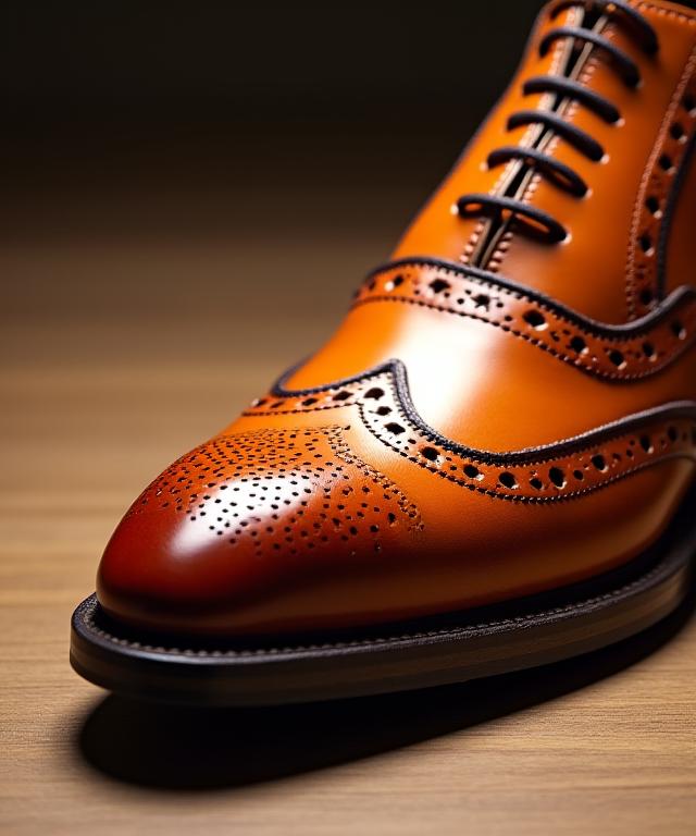 Detaillierter Brogue-Schuh in Cognac-Farbe.