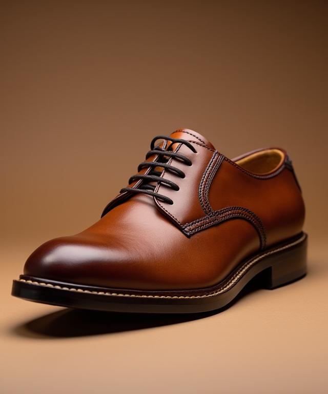 Ein klassischer brauner Derby-Schuh aus Leder.