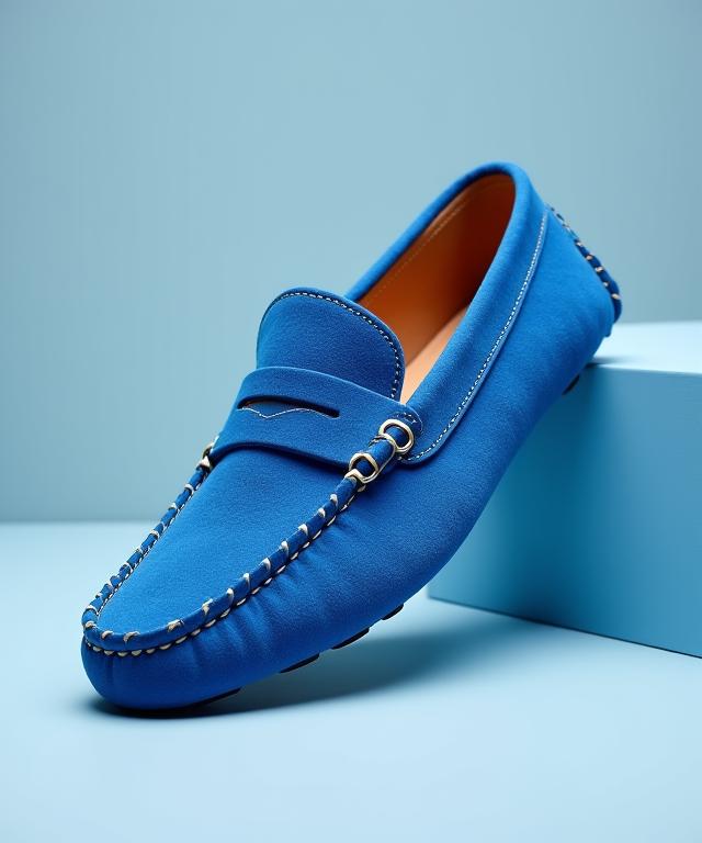 Lässiger Loafer aus blauem Wildleder.