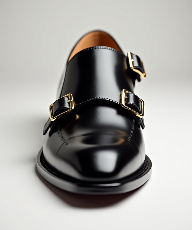 Eleganter schwarzer Monkstrap-Lederschuh mit zwei Schnallen.